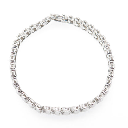 ROSS SIMONS 925 Sterling Silver Real Diamond Accent Bow Link Bracelet 7.25"