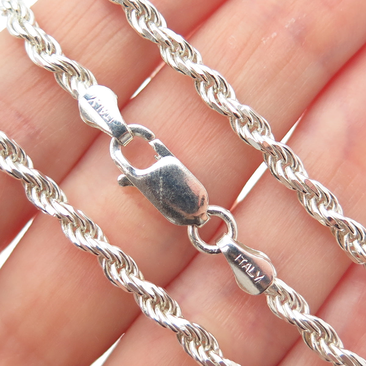 925 Sterling Silver Vintage Italy Twisted Rope Chain Necklace 18"