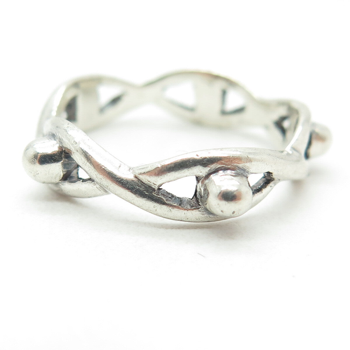 925 Sterling Silver Vintage Beaded Infinity Band Ring Size 9
