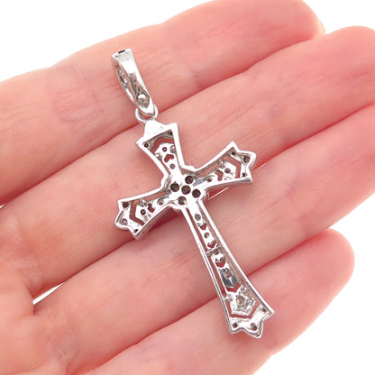 925 Sterling Silver Real Round-Cut Diamond Cross Charm Pendant