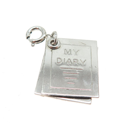 925 Sterling Silver Vintage "My Diary" Charm Pendant