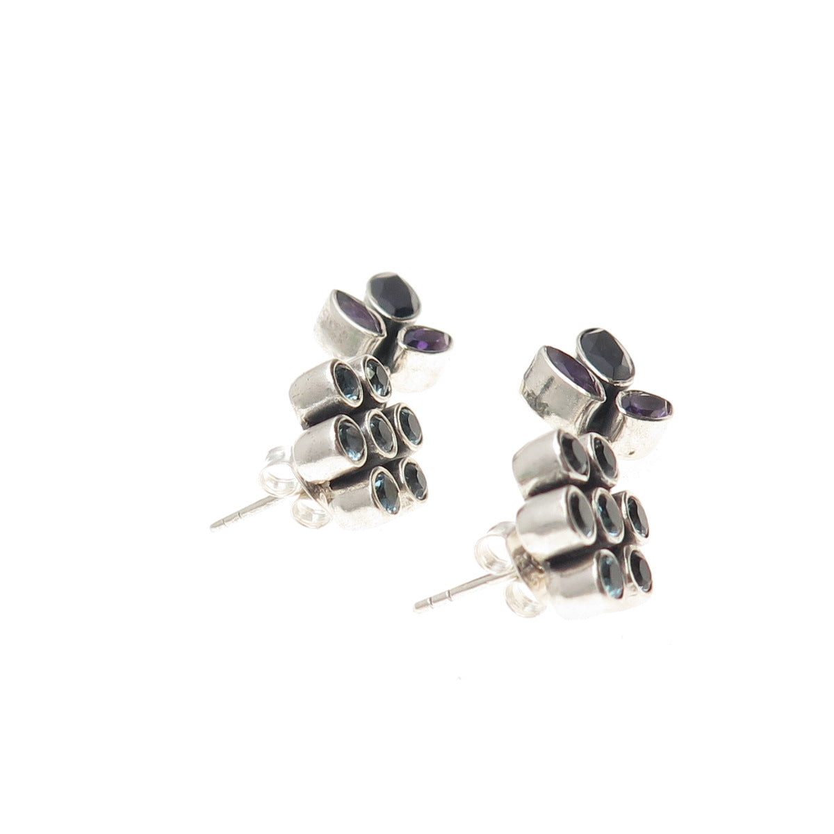 Nicky Butler Sterling Silver Vintage Real Blue Topaz Amethyst & Iolite Earrings