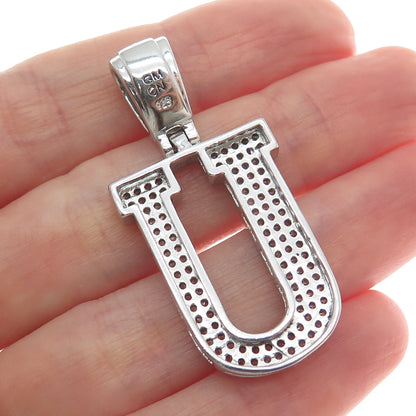 925 Sterling Silver Round-Cut Shaped C Z Letter U Initial Sparkle Pendant