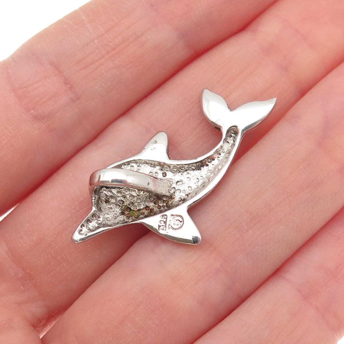 925 Sterling Silver Real Opal Friendly Dolphin Slide Charm Pendant
