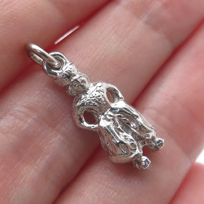 925 Sterling Silver Vintage Queen Oxidized Minimalist 3D Charm Pendant