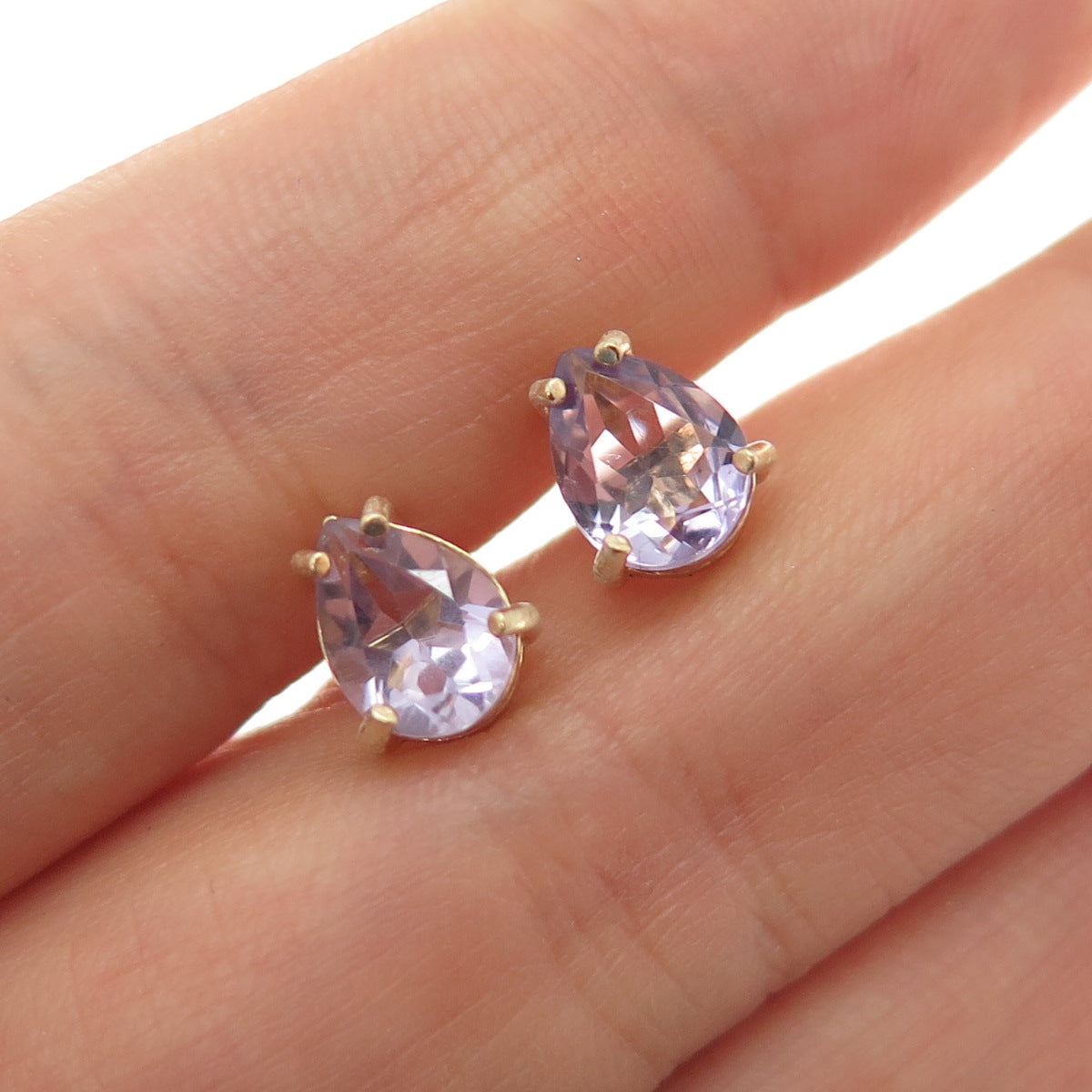 925 Sterling Silver Gold Plated Real Pear-Cut Amethyst Stud Earrings