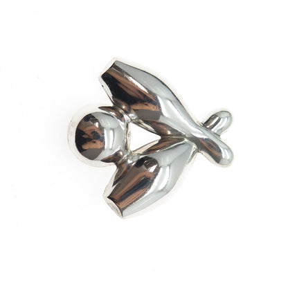 BEAU 925 Sterling Silver Vintage Bowling Club Oxidized Pin Brooch