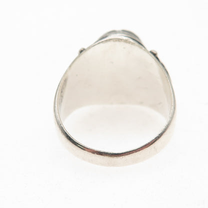 925 Sterling Silver Vintage Real Lapis Modernist Oxidized Ring Size 8.75