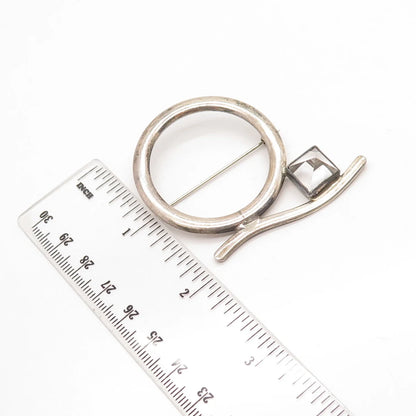 925 Sterling Silver Vintage Clear Glass Modernist Pin Brooch