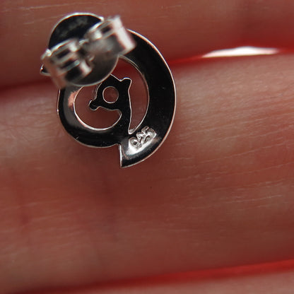 925 Sterling Silver Round-Cut C Z Modernist Crescent Moon Stud Earrings