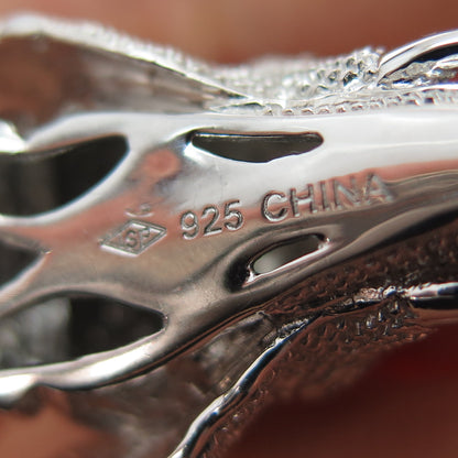 925 Sterling Silver Real Round-Cut Diamond Elephant Heavy 55.7g Bracelet 6.5"