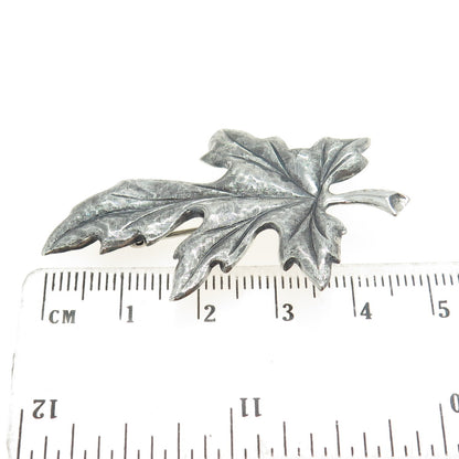 925 Sterling Silver Antique Art Deco Maple Leaf Textured Pin Brooch