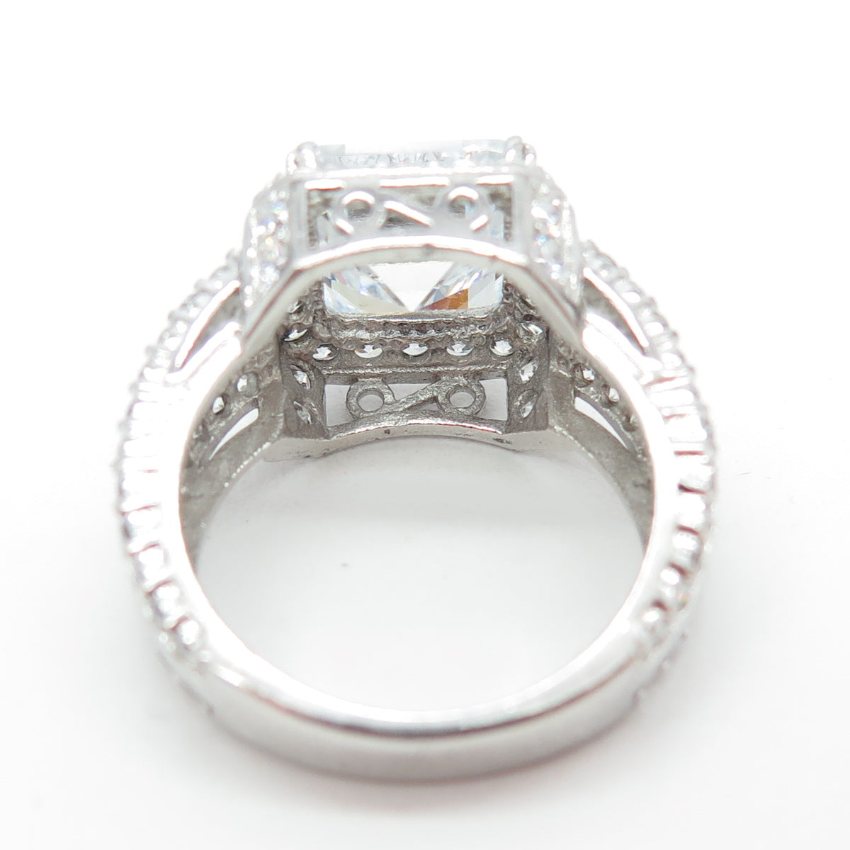 925 Sterling Silver Multi-Cut White C Z Engagement Ring Size 7.25