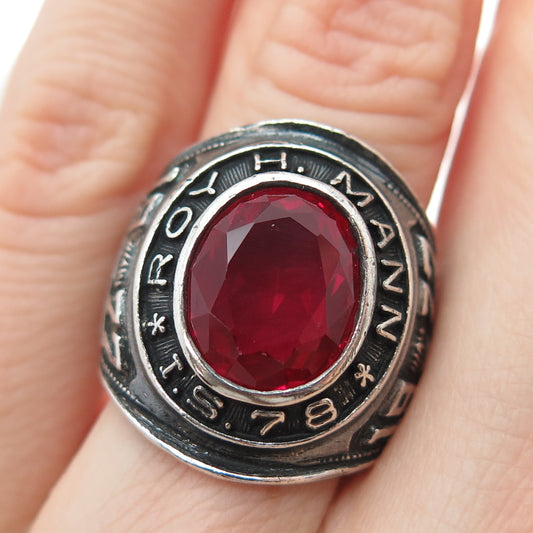 REED CO. Sterling Vintage 1978 Lab-Created Ruby Roy H. Mann School Ring Size 5.5