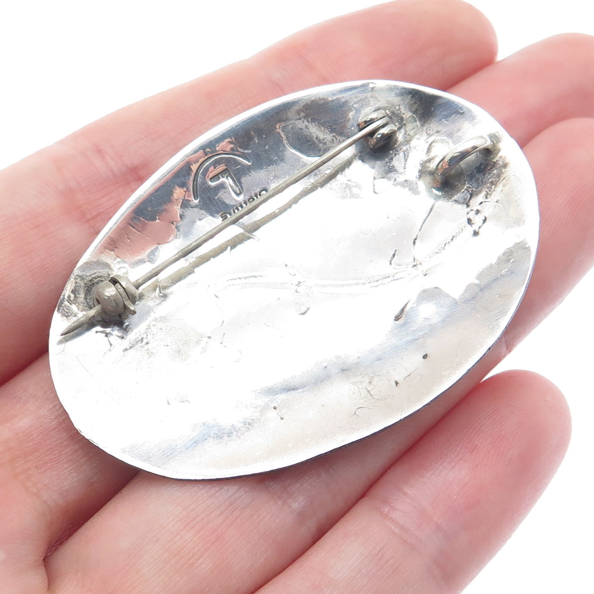 LINCOLN ROBERT NAVAJO Old Pawn 925 Sterling Silver Vintage Real Hematite Brooch