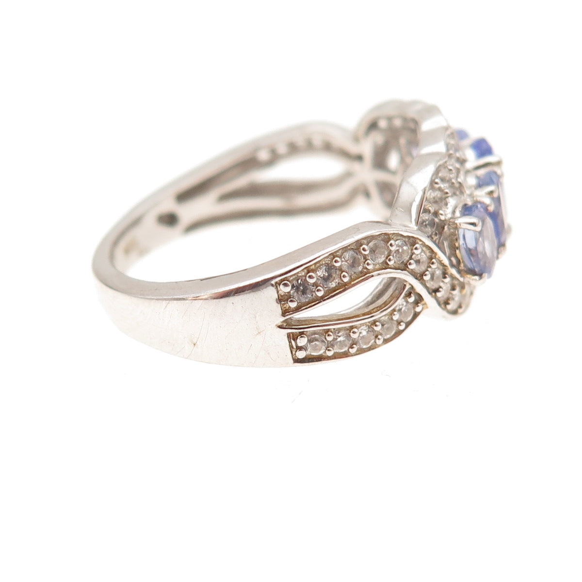 Chuck Clemency 925 Sterling Silver Real Tanzanite & White Topaz Ring Size 8.25
