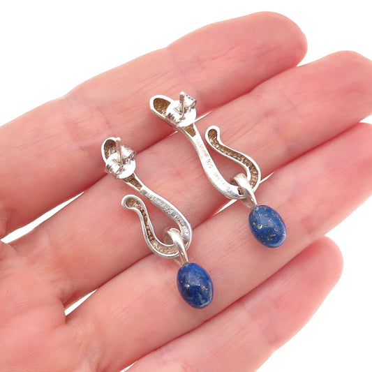 Angela Cummings 925 Sterling Silver Vintage Real Lapis Modernist Dangle Earrings