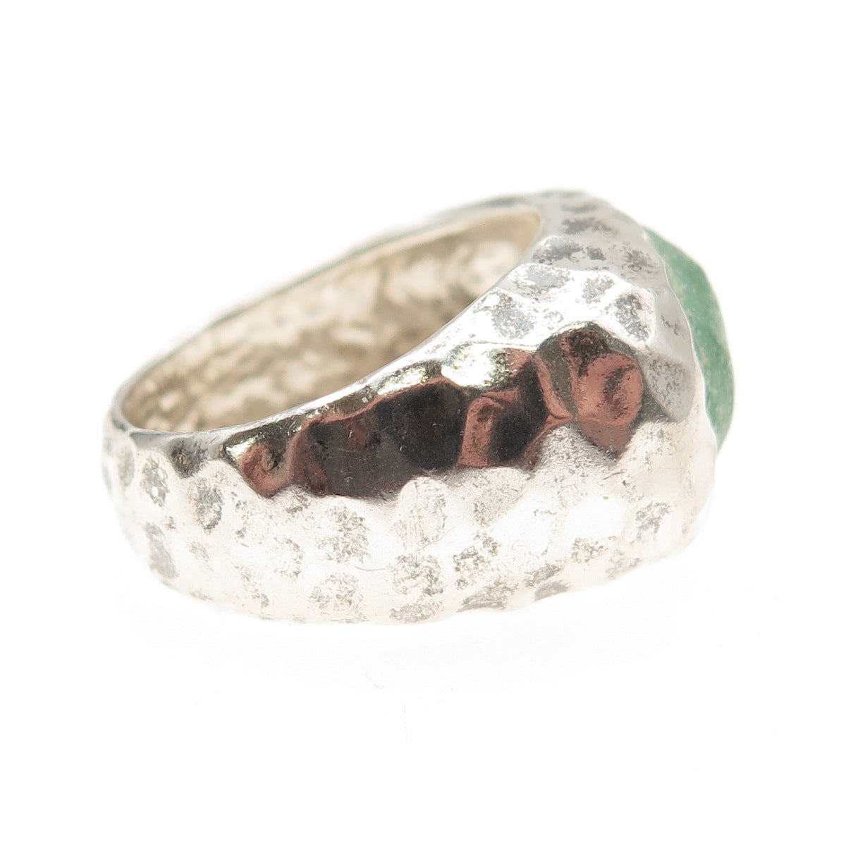 925 Sterling Silver Vintage Israel Roman Glass Modernist Hammered Ring Size 9