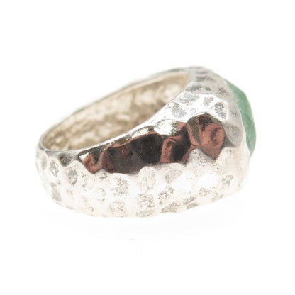 925 Sterling Silver Vintage Israel Roman Glass Modernist Hammered Ring Size 9