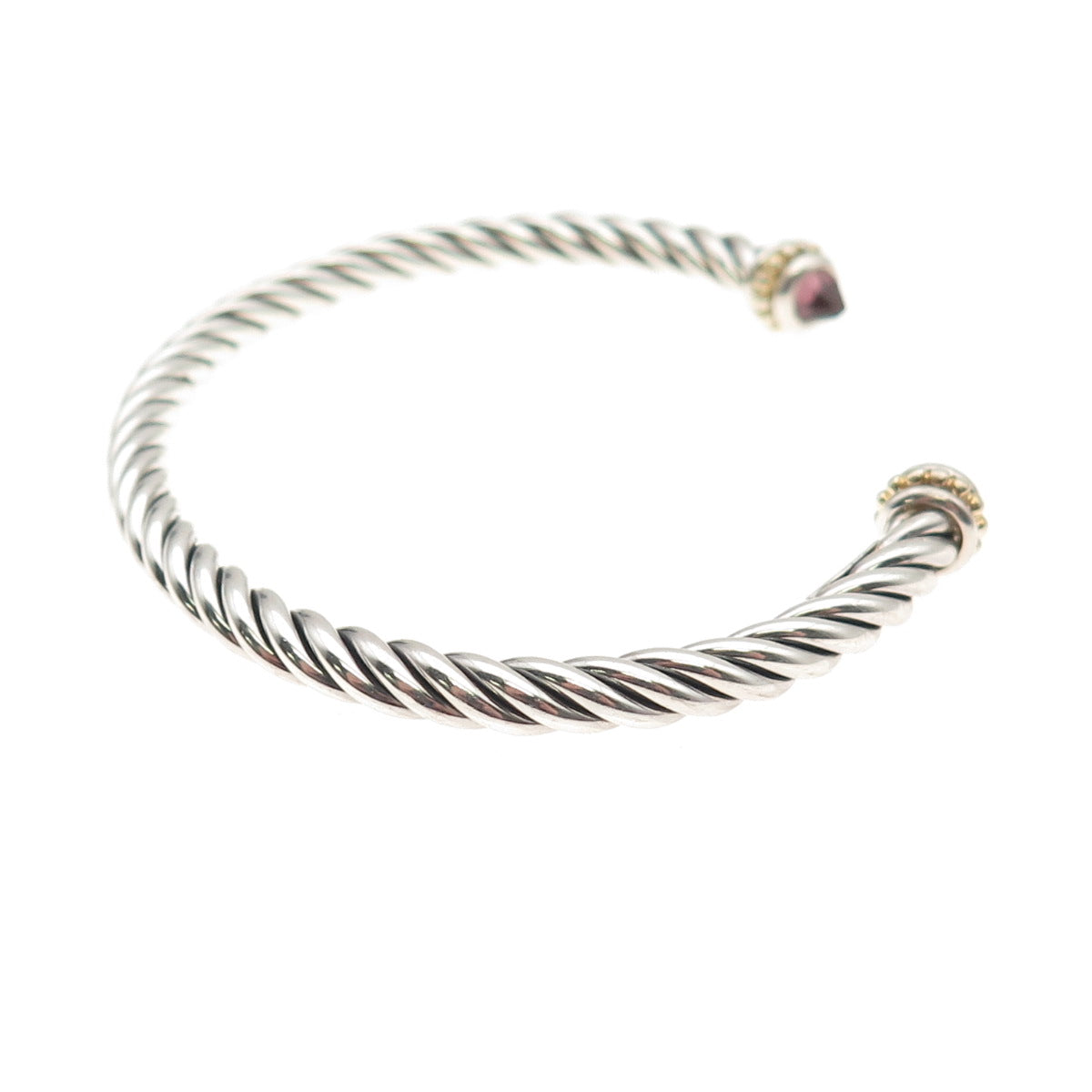 925 Sterling Silver 2-Tone Real Amethyst Cable Cuff Adjustable Bracelet 6.25"