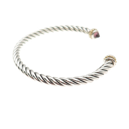 925 Sterling Silver 2-Tone Real Amethyst Cable Cuff Adjustable Bracelet 6.25"