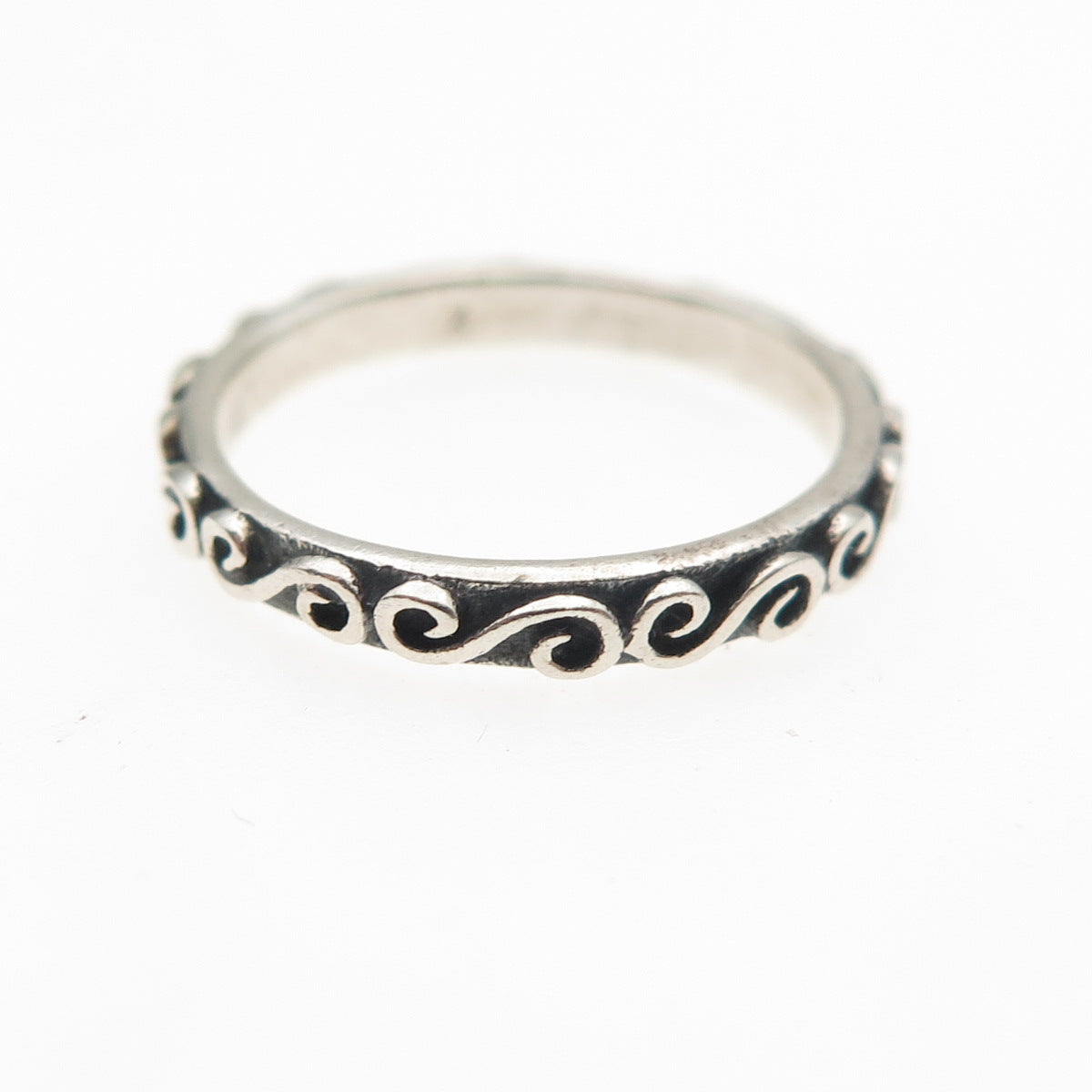 925 Sterling Silver Vintage Swirl Stackable Oxidized Band Ring Size 4
