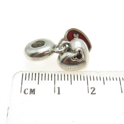 PANDORA 925 Sterling Silver Enamel & Black C Z Mickey & Minnie Mouse Heart Charm