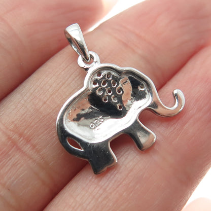 925 Sterling Silver Real Round-Cut Diamond Elephant Minimalist Pendant