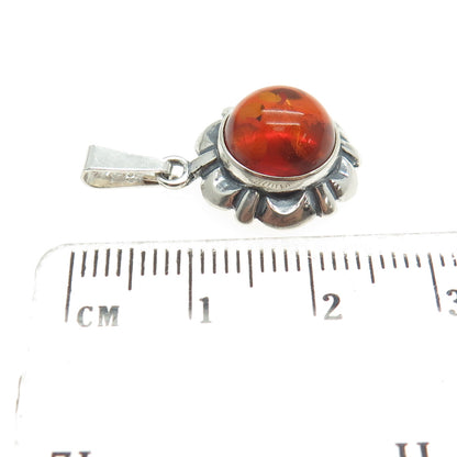 925 Sterling Silver Vintage Real Amber Flower Minimalist Pendant