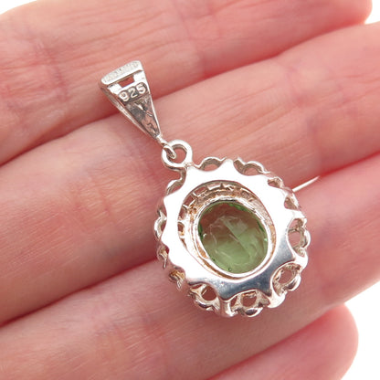Badavici 925 Sterling Silver Oval-Cut Tsavorite C Z Floral Charm Pendant