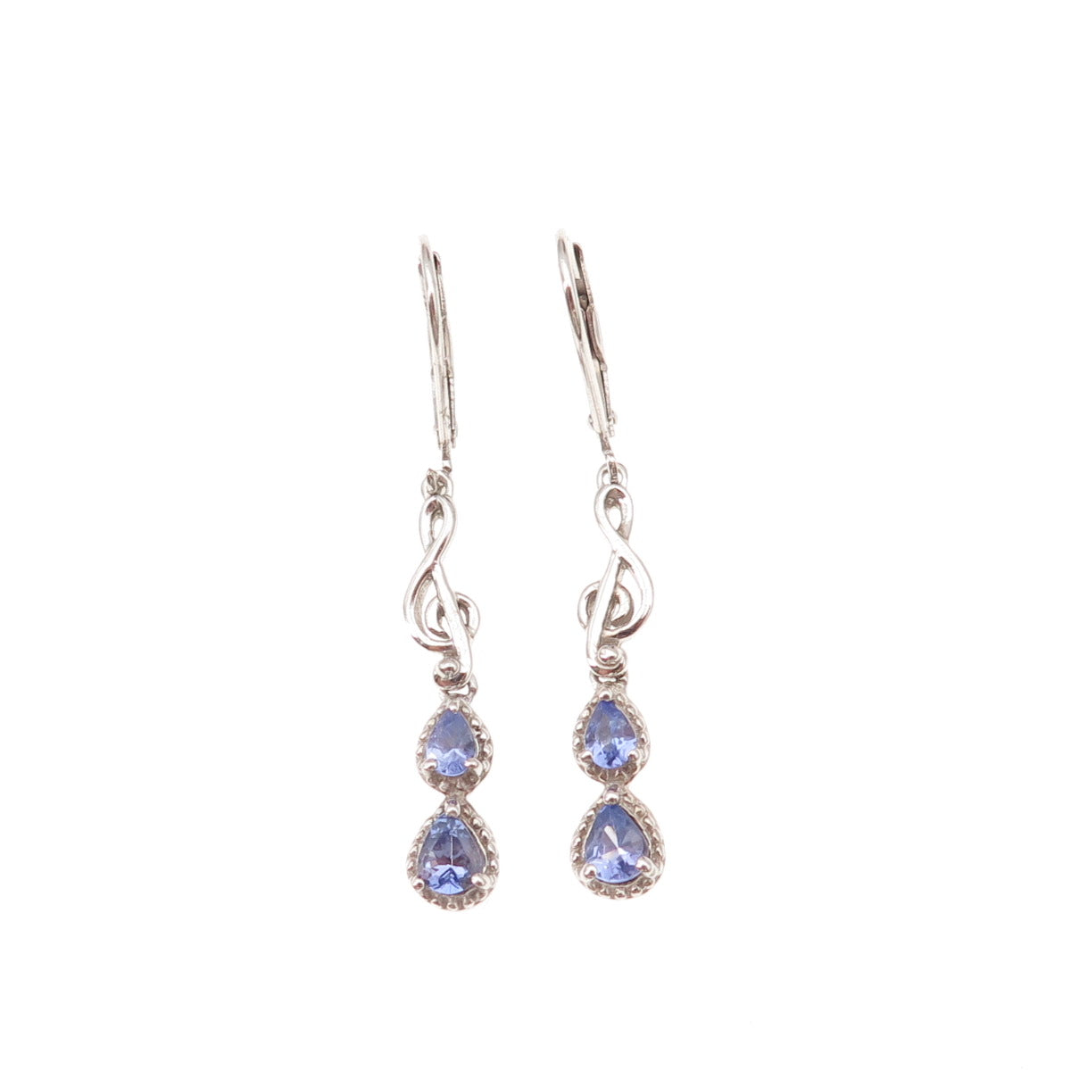 Chuck Clemency 925 Sterling Silver Real Tanzanite Treble Clef Dangle Earrings