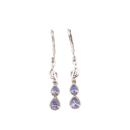Chuck Clemency 925 Sterling Silver Real Tanzanite Treble Clef Dangle Earrings