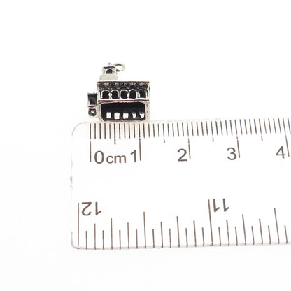 925 Sterling Silver Vintage Old Church Oxidized Minimalist 3D Charm Pendant