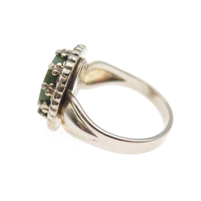 Pacific Jewelry 925 Sterling Silver 2-Tone Vintage Real Jade Ring Size 3.5