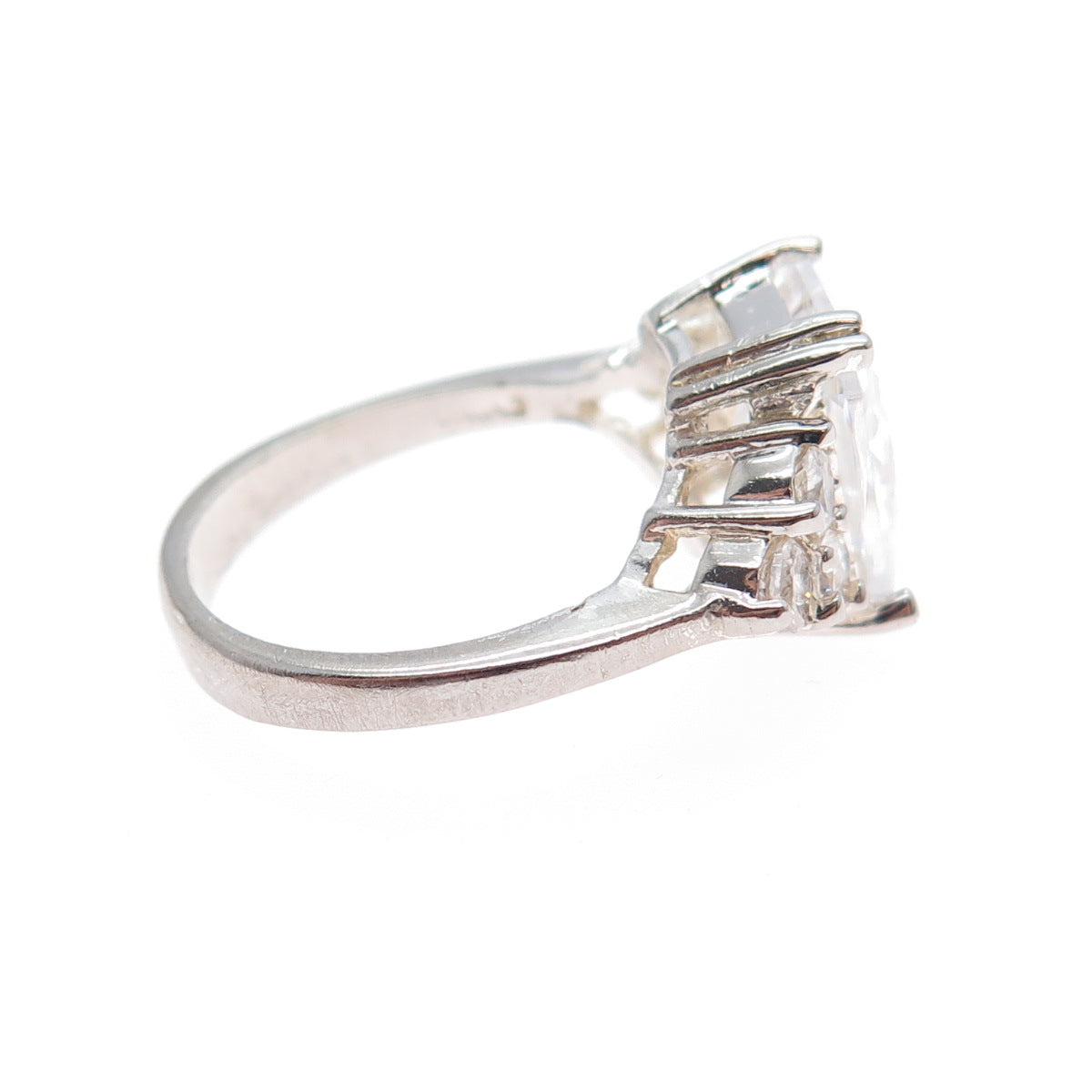 925 Sterling Silver Vintage Radiant & Round-Cut C Z Engagement Ring Size 7