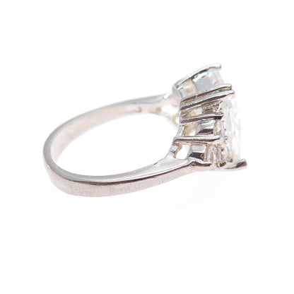 925 Sterling Silver Vintage Radiant & Round-Cut C Z Engagement Ring Size 7