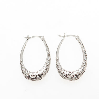 925 Sterling Silver Ornate Heart & Butterfly Oval Hoop Earrings