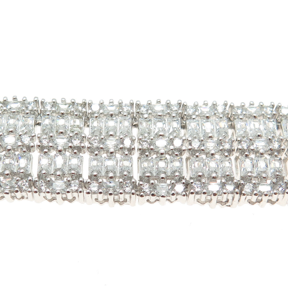 925 Sterling Silver Round & Baguette-Cut C Z Sparkle Link Bracelet 7.5"
