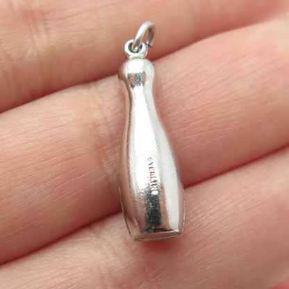 925 Sterling Silver Antique Bowling Pin 3D Charm Pendant
