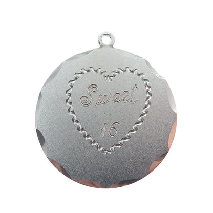 925 Sterling Silver Vintage Engraved Sweet 16 Round Tag Charm Pendant