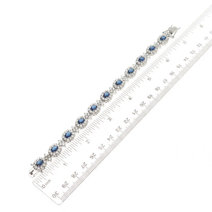 925 Sterling Silver Real Tanzanite & C Z Bohemian Bracelet 6.75"