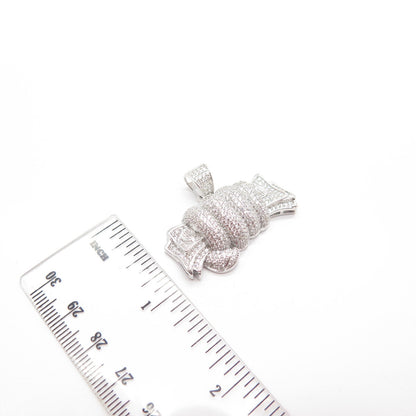925 Sterling Silver C Z Hand & Money Pendant