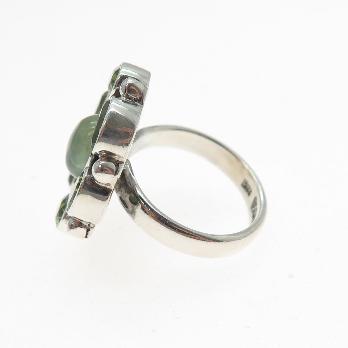 NICKY BUTLER 925 Sterling Silver Vintage Real Prehnite & Peridot Ring Size 6.25