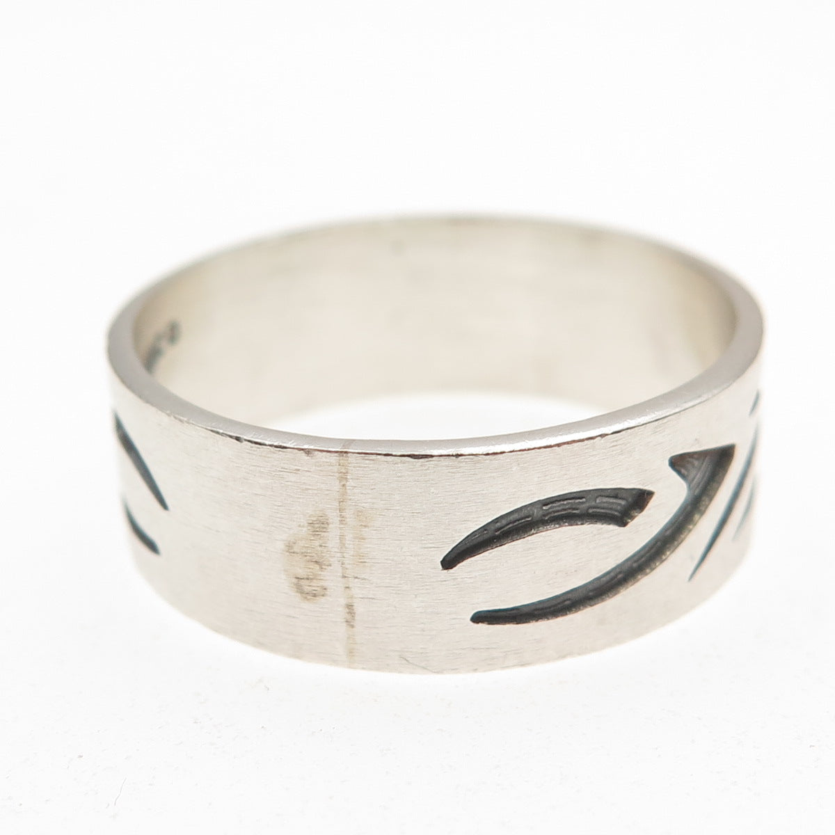 925 Sterling Silver Vintage Mexico Tribal Wave Oxidized Band Ring Size 13