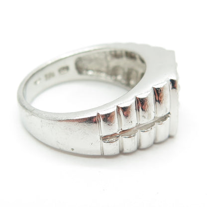 925 Sterling Silver Vintage Round-Cut Shaped C Z Ribbed Ring Size 11