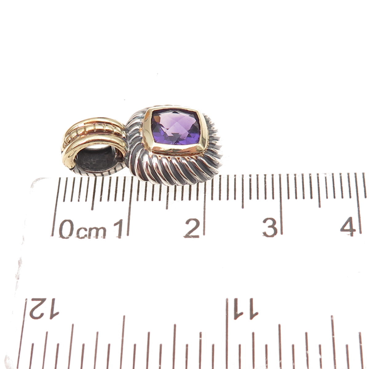 David Yurman 925 Sterling Silver 14K Gold Vintage Real Amethyst Charm Pendant