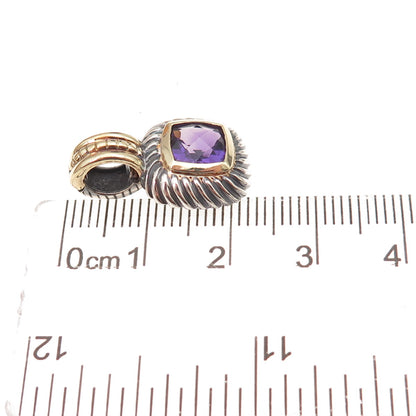 David Yurman 925 Sterling Silver 14K Gold Vintage Real Amethyst Charm Pendant