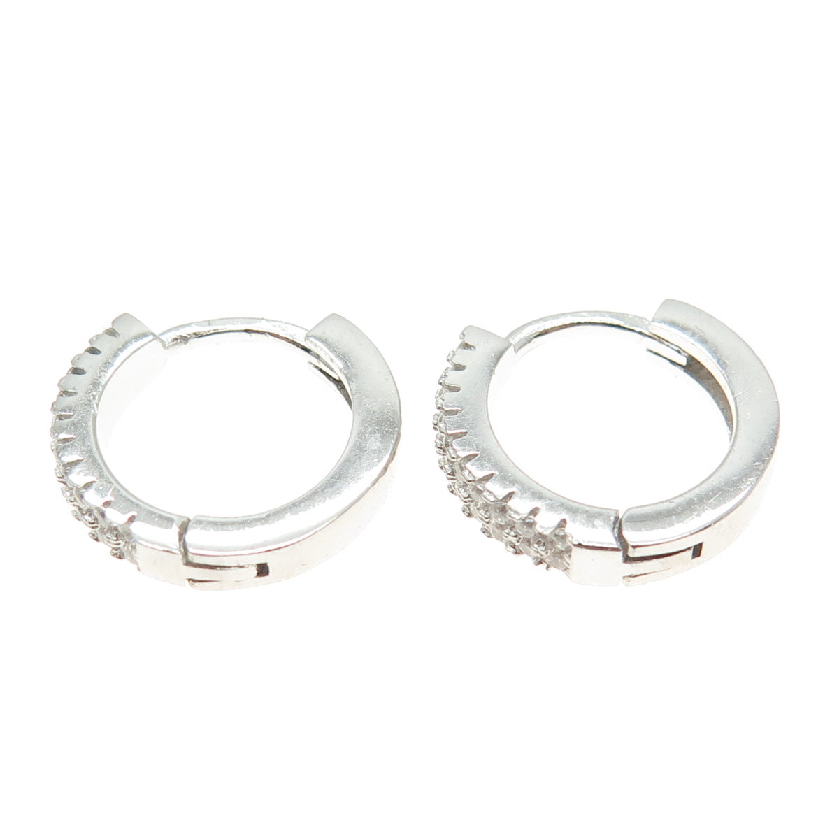 925 Sterling Silver Round-Cut C Z Hoop Earrings