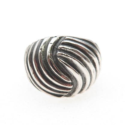 925 Sterling Silver Vintage Modernist Ribbed Oxidized Ring Size 7.5
