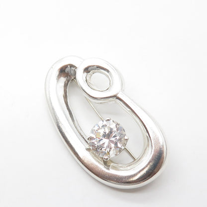 925 Sterling Silver Vintage Mexico C Z Modernist Pin Brooch
